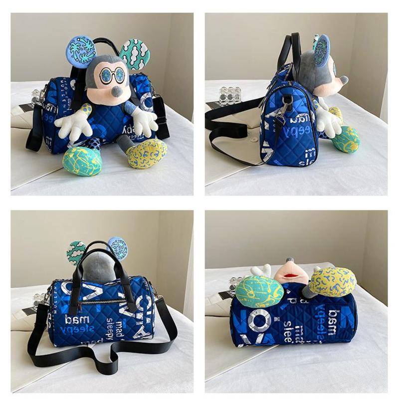 Công suất lớn Mickey thư thêu lưới xách tay túi xách nữ Hàn Quốc thời trang búp bê gối dễ thương và đẹp túi đeo chéo