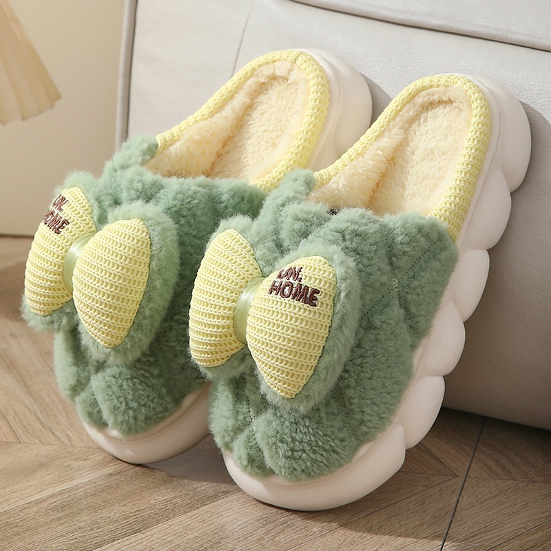 Dép Bông cotton Dệt Kim Đính Nơ Dễ Thương Cho Nữ