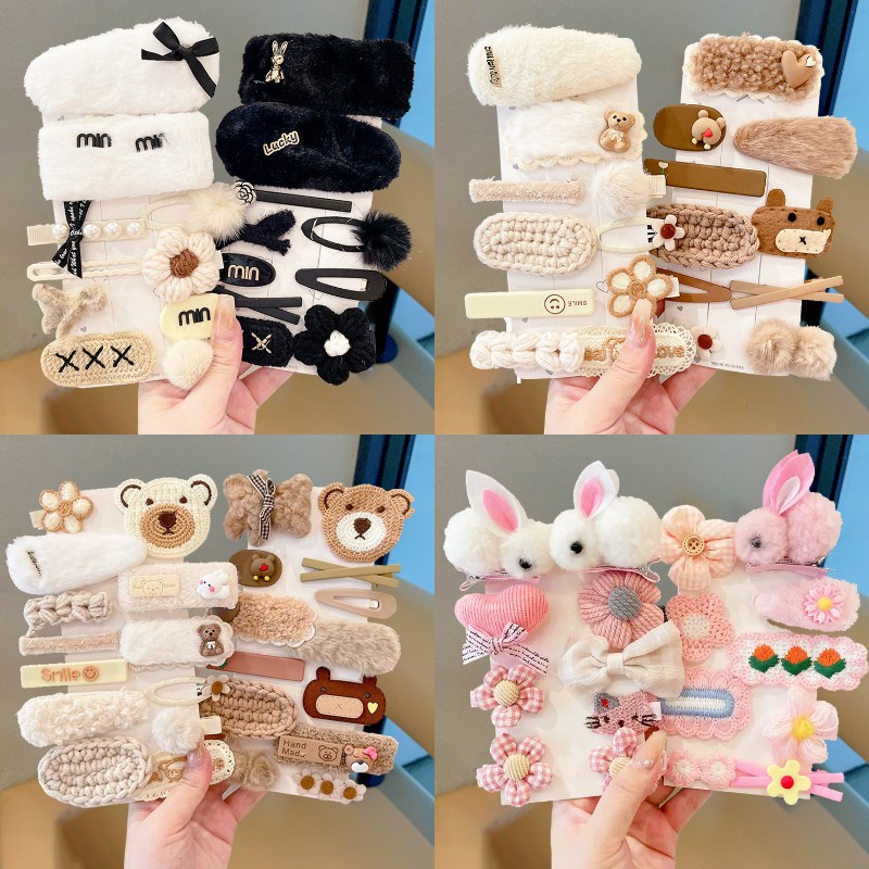 Set 14 Kẹp Tóc Mái Lông Dễ Thương Thời Trang Hàn Quốc Cho Bé Gái