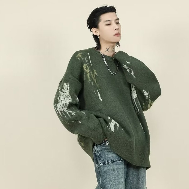 Áo sweater Cổ Tròn Màu Sắc Tương Phản Phong Cách retro Mỹ Cho Nam Giới