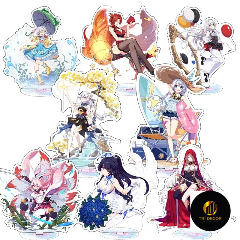 Mô hình Standee Honkai Impact 3 Kiana Standing Raiden Mei Yae Sakura Phụ kiện trang trí để bàn góc học tập