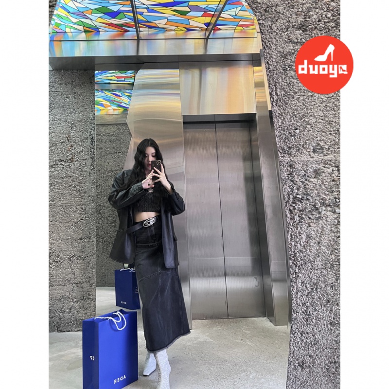 Duooya hair Thẳng ~  Bốt Ống Rộng Cao Gót Họa Tiết Da Cá Sấu Phong Cách mona Cho Nữ Miễn Phí Vận Chuyển