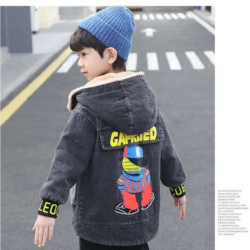 Áo Khoác denim Lót Nhung Dày Dặn Phong Cách Thời Trang Thu Đông Mới Cho Bé Trai