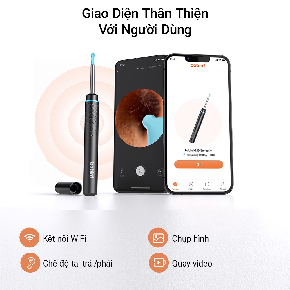 Dụng cụ lấy ráy tai thông minh Bebird R1 có camera Hình ảnh HD 3 MP không dây vệ sinh sạch lỗ tai - Chính Hãng
