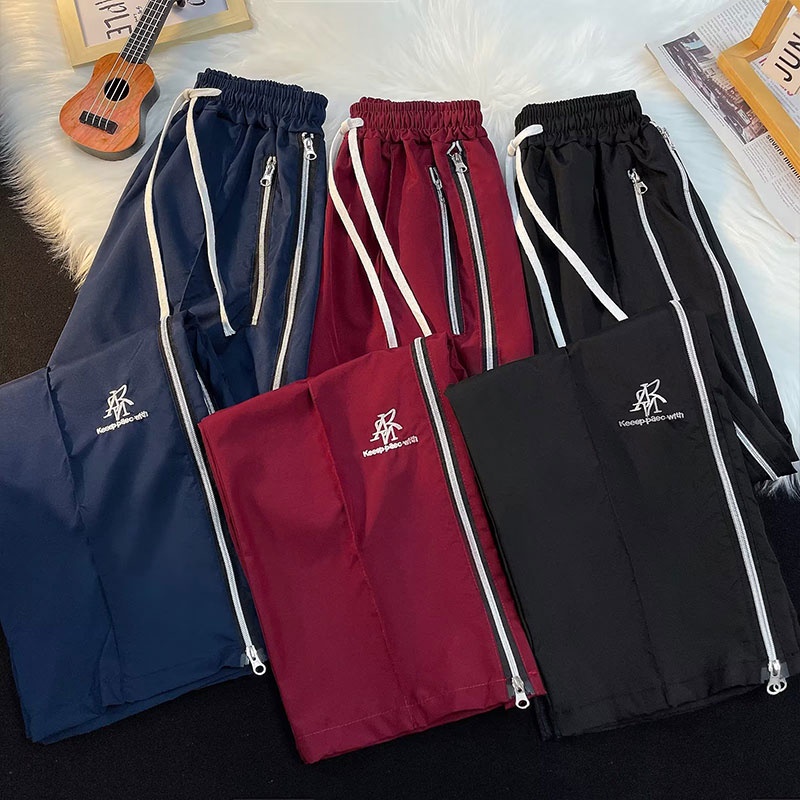 TIDE BEAR Quần Dài Thể Thao Dáng Rộng Có Khóa Kéo Phong Cách Hàn Quốc Thời Trang Cho Nam