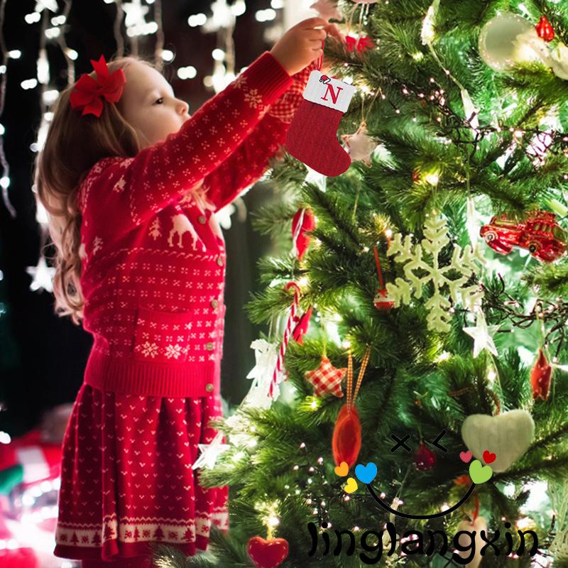 Llx- Tất Dệt Kim In Chữ Màu Đỏ Treo Trang Trí Giáng Sinh