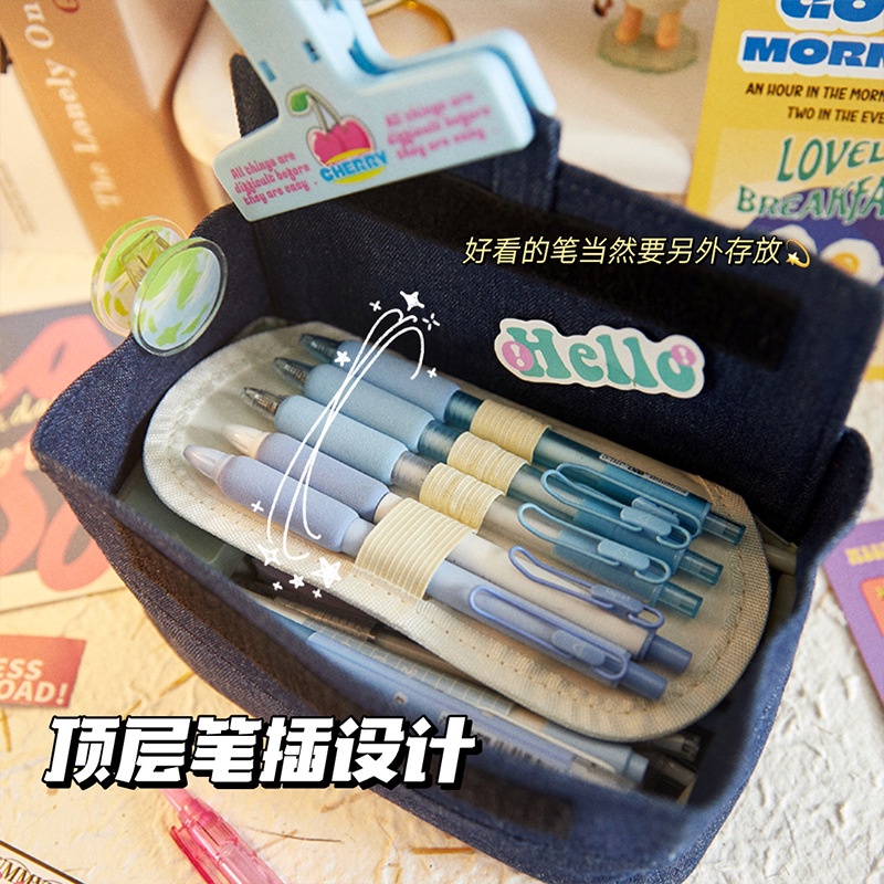 Túi Đựng Bút Bằng denim Họa Tiết Hoạt Hình Dễ Thương