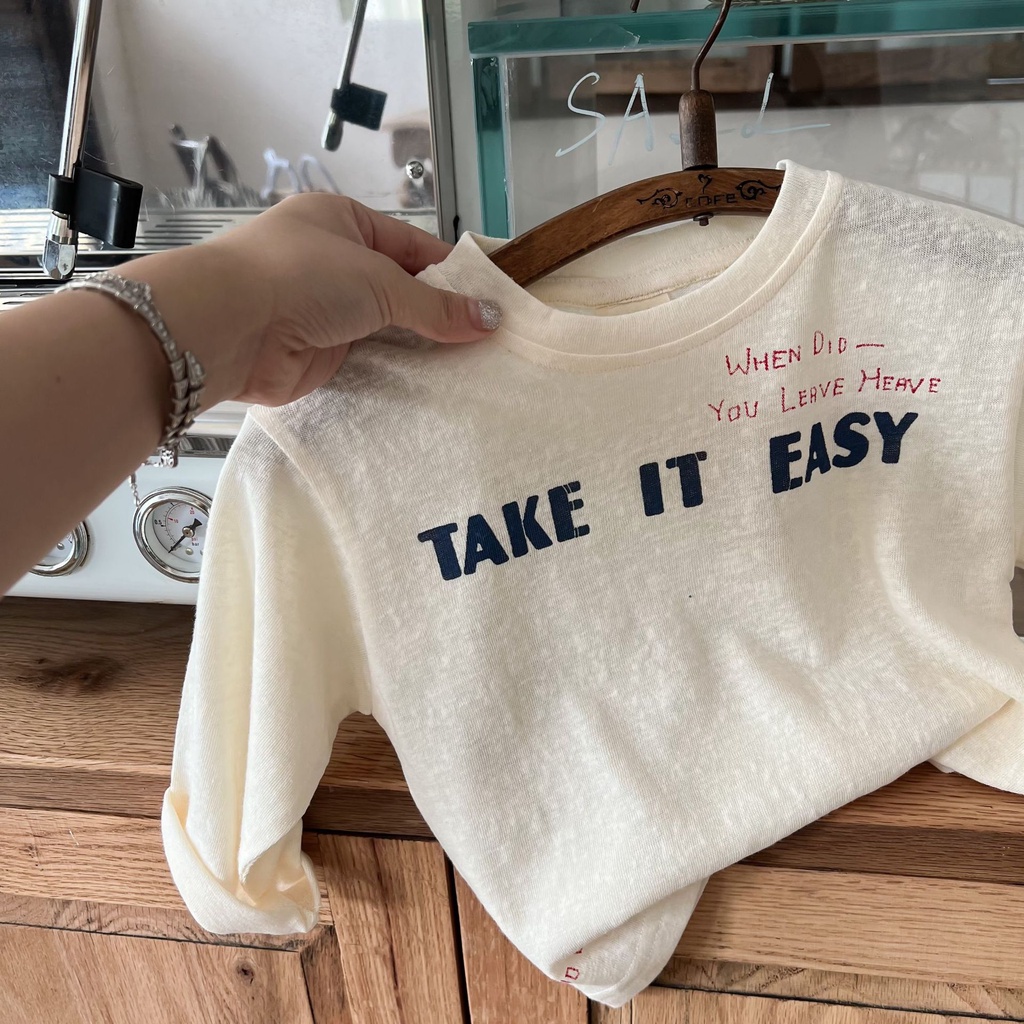 Áo Thun Dài Tay Cho Bé In Chữ Kiểu Cách Hàn Quốc, Áo Phông Thu Đông Chất Cotton Mịn Cho Bé Từ 10-27kg