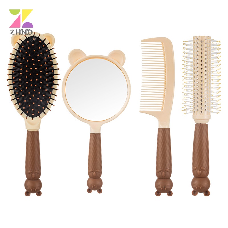 Bộ Bốn Món Lược Gương Trang Điểm zhuzhengde Không Gây Đau Đầu Mát Xa Da Đầu Dễ Thương