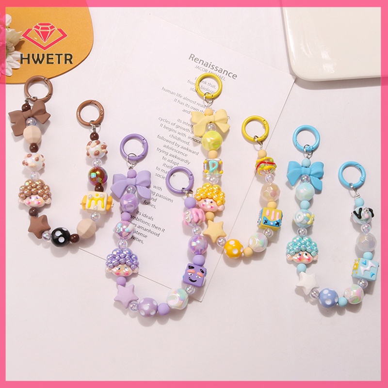 Hwetr dopamine Dây Đeo Điện Thoại Chuỗi Hạt Xoăn Tóc Màu Kẹo Hình Máy Ảnh Dễ Thương Cho Nữ Mới