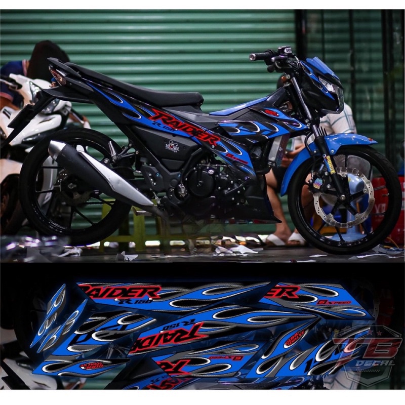 tem rời Raider lửa xe đen phối xanh đỏ mới