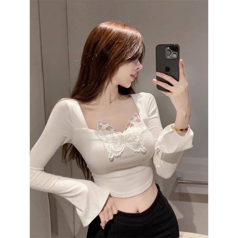 Áo Thun Tay Dài Loe Cổ Vuông 79 House Thiết Kế Mỏng Mùa Xuân Thu Phong Cách Mới Dành Cho Nữ