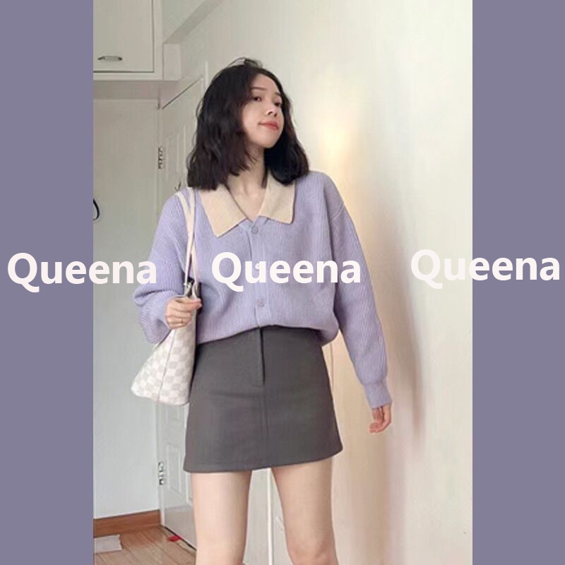 Queena Áo Len áo khoác cardigan Thời trang Korean Thể thao Vintage WMY2300HHR 42Z231018