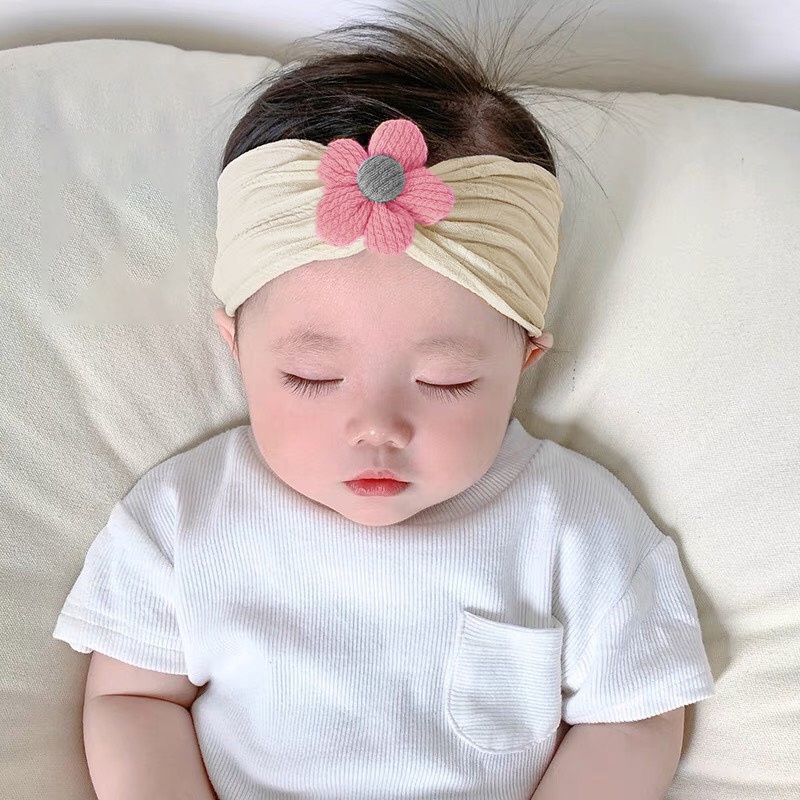 Băng Đô Cài Tóc Bằng cotton Mềm Co Giãn Đính Hoa Dễ Thương Cho Bé Gái