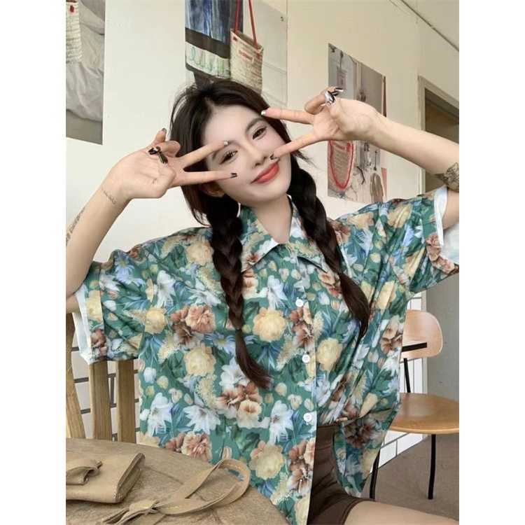Áo Sơ Mi Ngắn Tay In Họa Tiết Hoa Phong Cách retro Thời Trang Cho Nữ