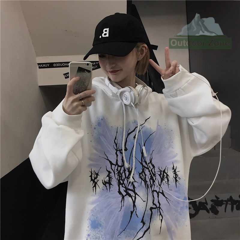 Áo hoodie Dáng Rộng In Chữ graffiti Phong Cách Hàn Quốc Thời Trang Thu Đông Dành Cho Nam Nữ