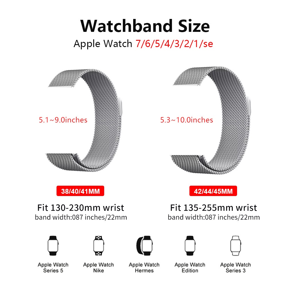 Dây đeo đồng hồ Milan cho đồng hồ thông minh Dây Đeo Màu Trơn Cho  iwatch 7/SE/6/5/4/3/2 Kích Thước 38/42/45/49mm