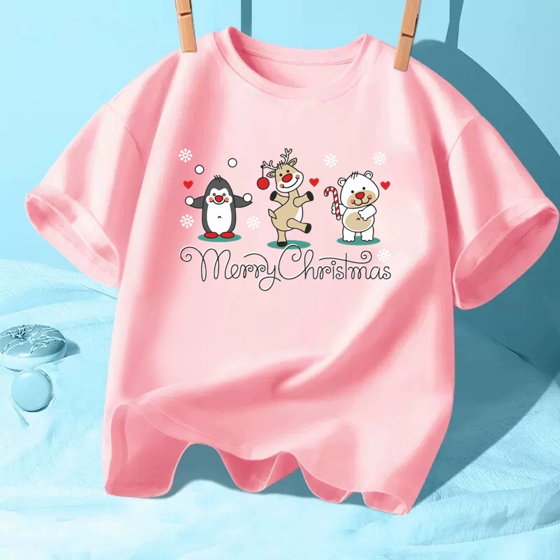 Lololocee Áo Thun Tay Ngắn In Hình Giáng Sinh Cho Bé Gái
