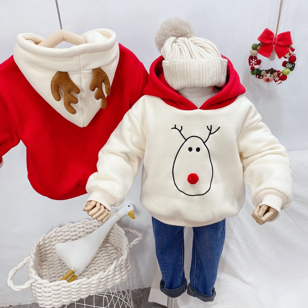 Áo hoodie tuần lộc chất nỉ bông cho bé trai, bé gái đi chơi giáng sinh size từ 7-28kg -BAOBAOKIDS