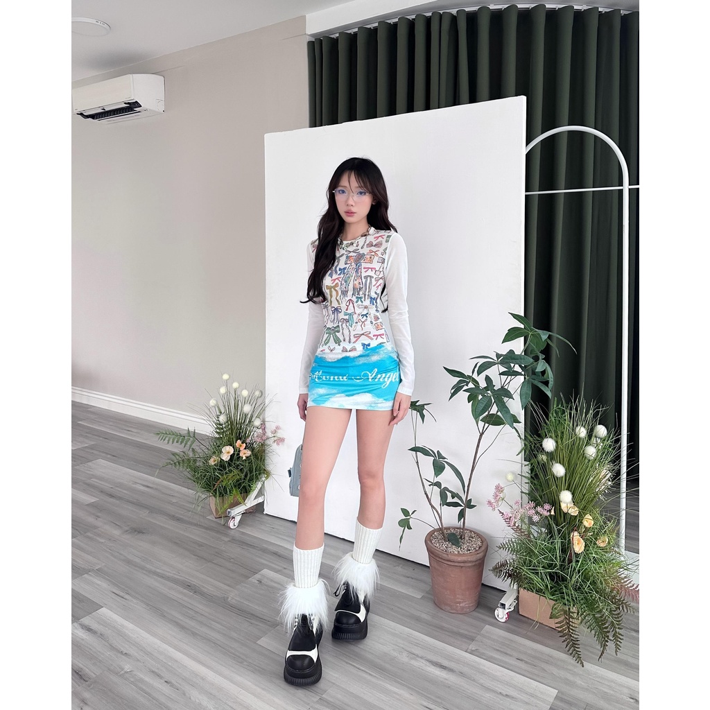 Chân váy ôm nữ ngắn in hoạt tiết MONÁ - SKY