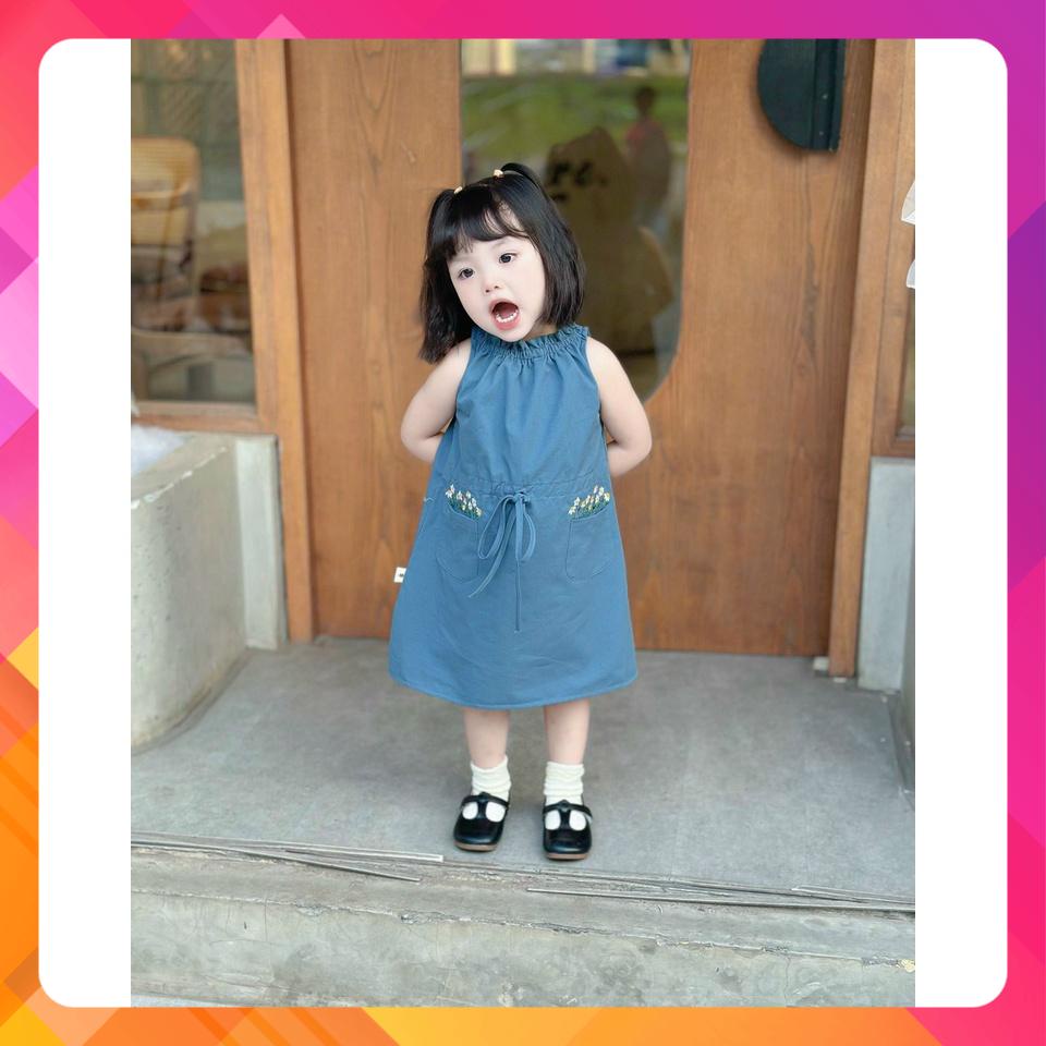 Váy bé gái NRA10 phong cách Hàn chất kaki thô phối thêu hoa xin xắn dễ thương Ngò Rí Store
