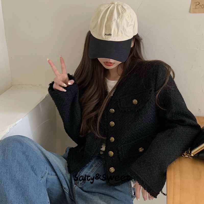 Salty&Sweet store áo dạ tweed Áo Dạ áo khoác dù áo khoác bomber cozy Popular Fashion New Style WJK23A0UZJ 43Z231026