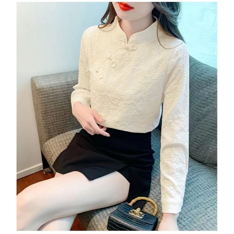 Đứng Áo Sơ Mi Dài Tay Phong Cách Trung Hoa Thời Trang Mùa Thu Cho Nữ