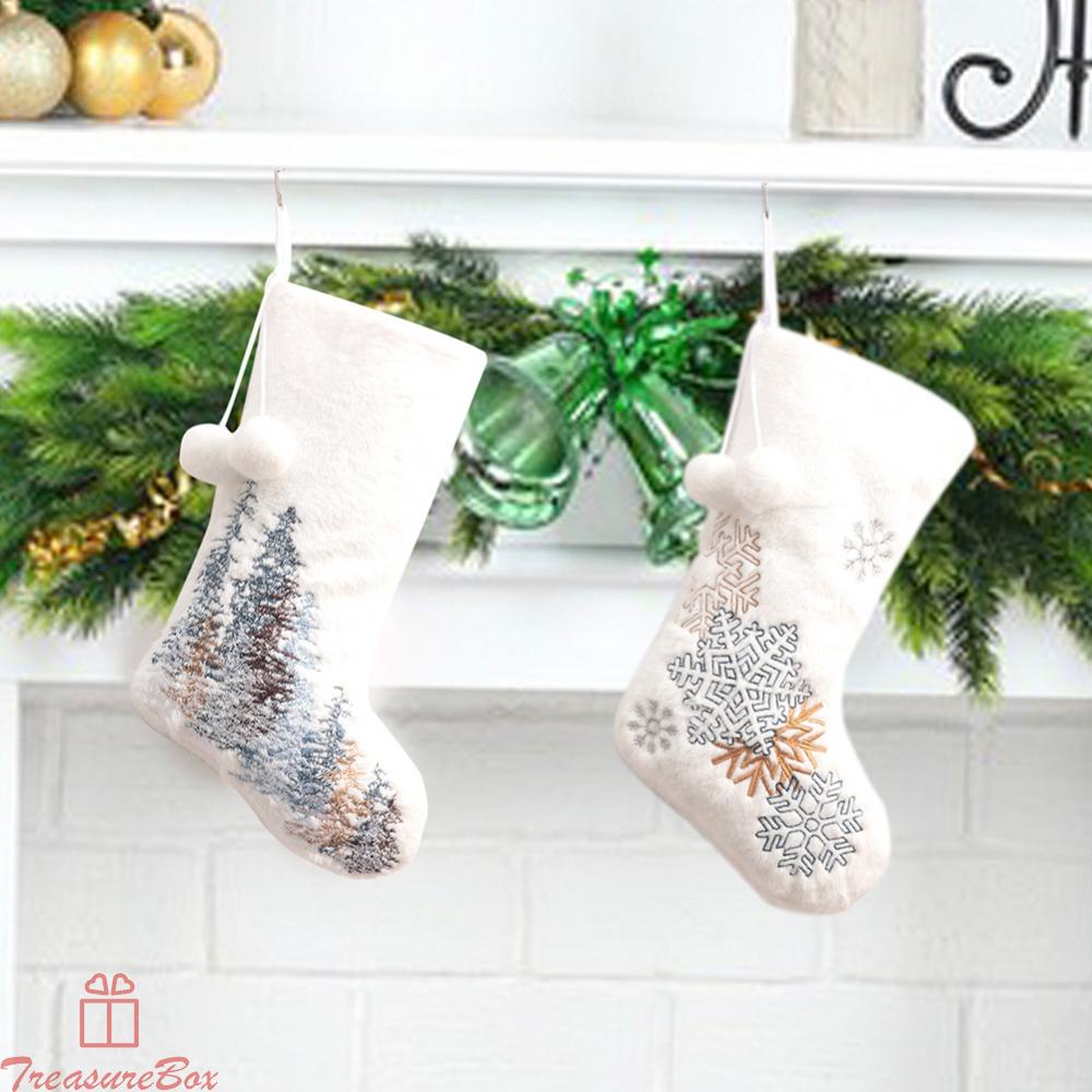 Xmas Tree Hanging Decor with Christmas Stocking Doll Sock in White Knit Material
