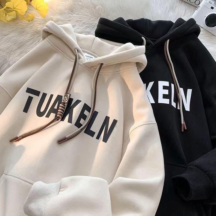 Áo hoodie nỉ bông in chữ TUAKELN 2 dây