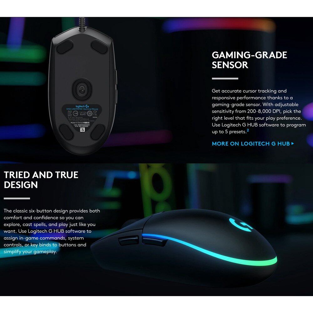 Chuột chơi game Logitech G102 Gen2 Black  Gaming  bảo hành toàn