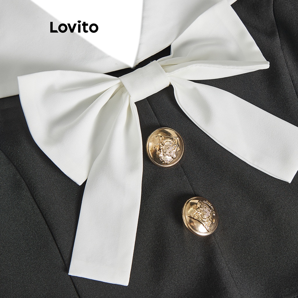 Lovito Áo ba lỗ chắp vá thông thường có nơ màu Colorblock cho nữ L68ED278 (Đen và trắng)
