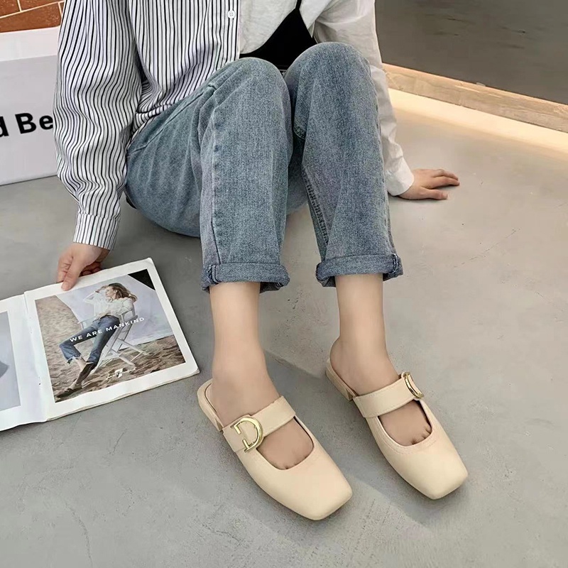 Xăng đan Đế Bằng Màu Trơn Thời Trang Cho Nữ