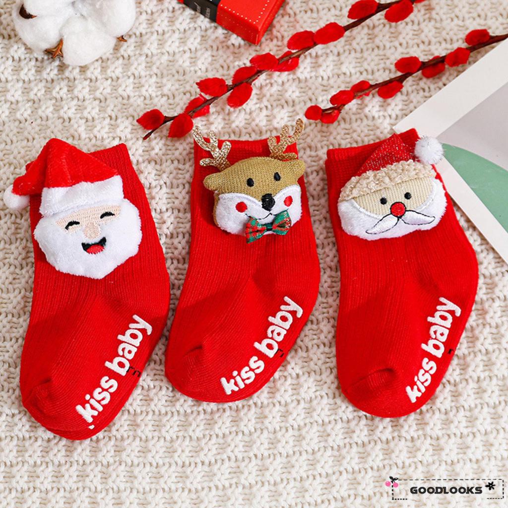 Gd Đôi Vớ cotton Giáng Sinh Ấm Áp Dễ Thương Có Kẹp Giữ Cho Bé Trai Bé Gái Sơ Sinh