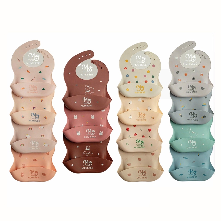 Yếm Ăn Dặm MumBebe Chất Liệu Silicon Cao Cấp, Yếm Mum Bébé Có Máng Siêu Mềm Cho Bé Xinh Xắn