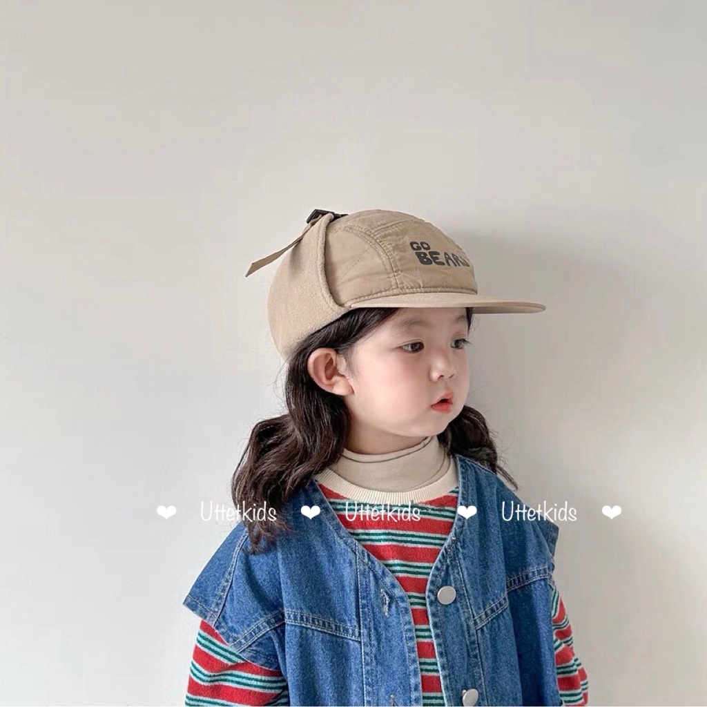 MŨ LÓT BÔNG CHE TAI CHỐNG GIÓ GO BEARS PHONG CÁCH HÀN QUỐC CHO BÉ GÁI VÀ BÉ TRAI