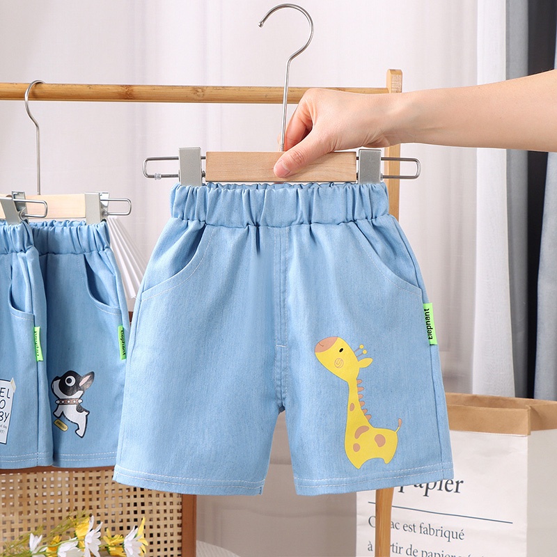 Quần Short Jean Xanh Dương Hình Thú Dễ Thương Cho Bé Trai 2-6 Tuổi