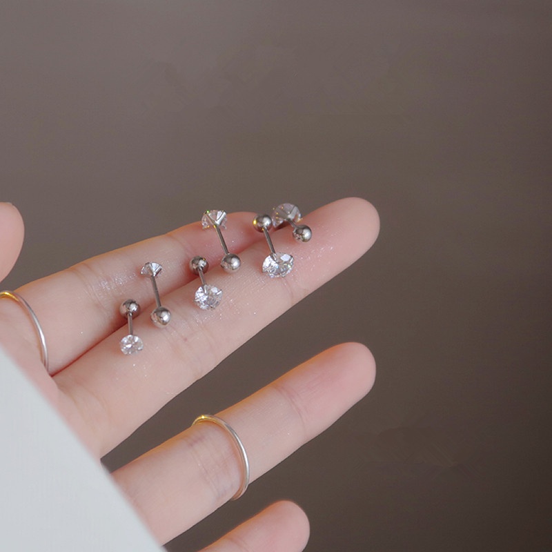 1 Đôi Bông Tai Mạ Bạc 925 Đính Đá zircon Đơn Giản
