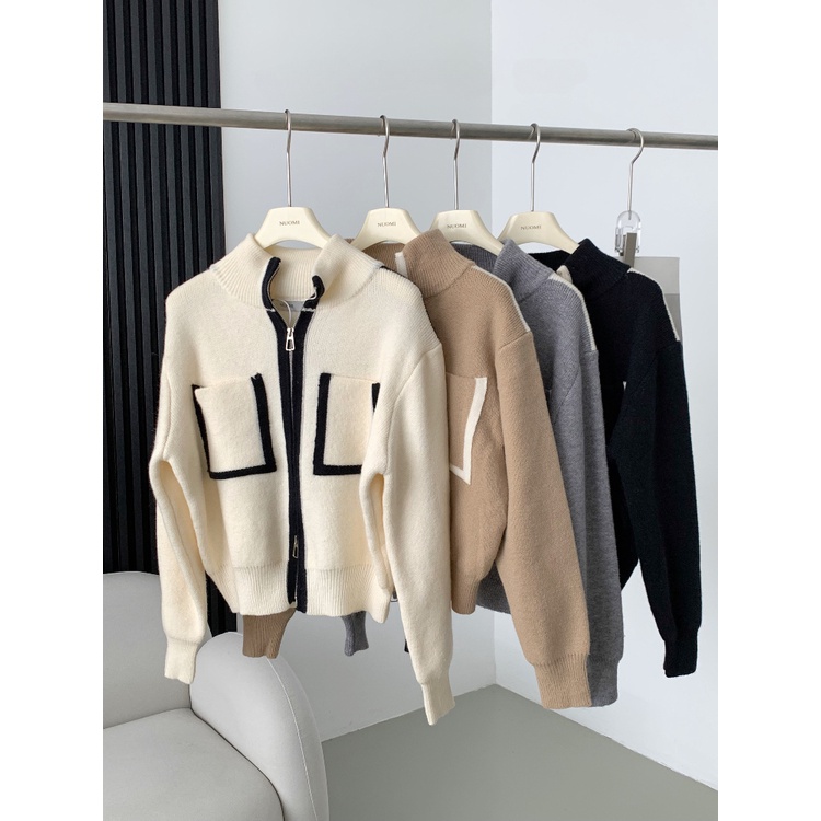 Sugemiusi Áo Dệt Kim Hai Đầu Phối Khóa Kéo Màu Sắc Tương Phản Cao Cấp