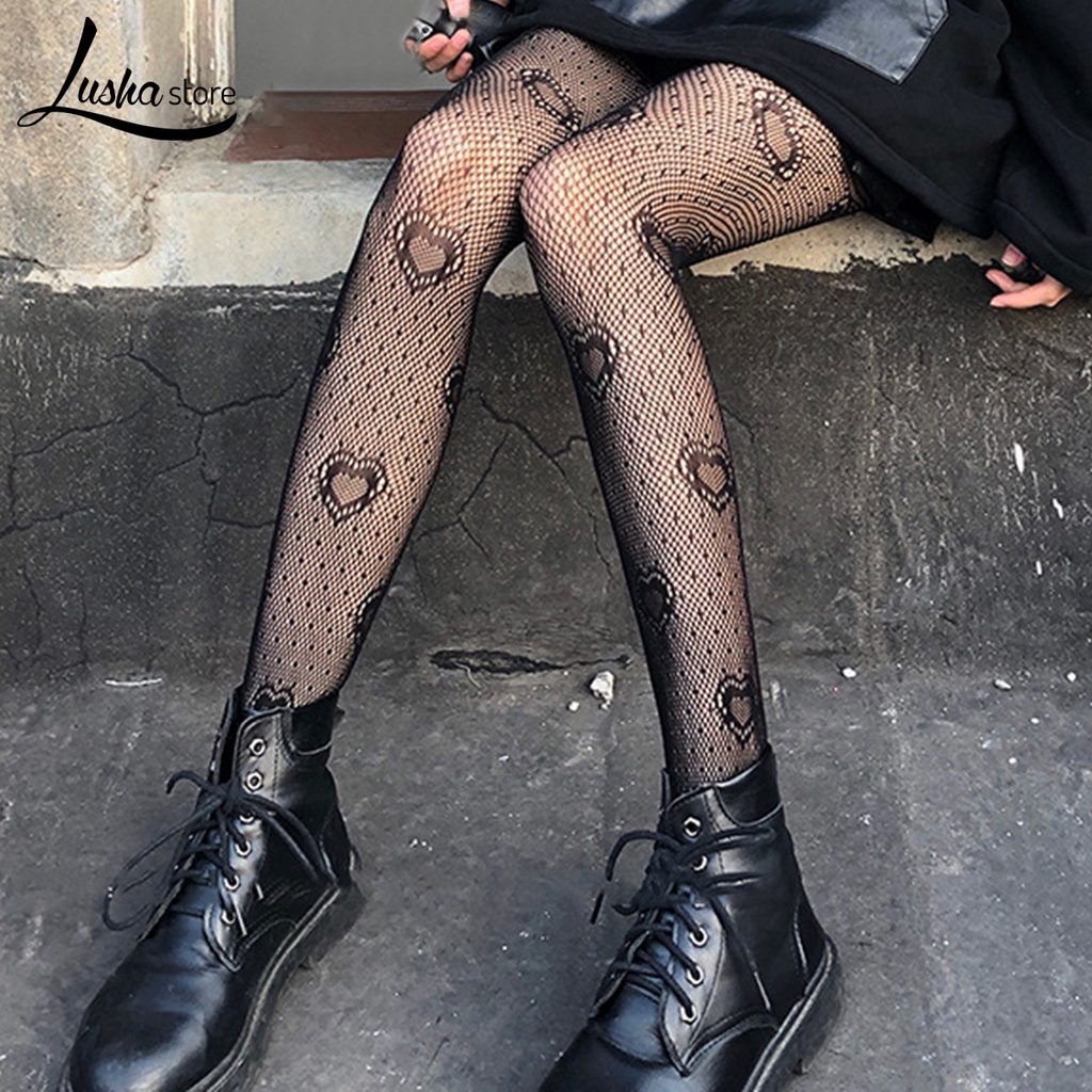 Lushastore Quần Tất Co Giãn Họa Tiết Trái Tim Nhìn Xuyên Thấu Thời Trang Xuân Thu Cho Nữ