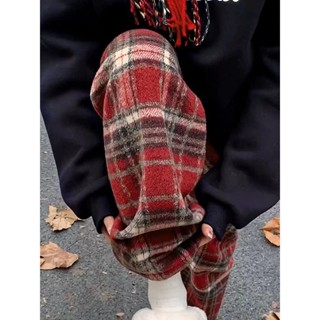 Áo Quần Tết Quần caro Bigsize Quần ống rộng Quần Len Ống Rộng Lưng Cao Họa Tiết Sọc Caro Phong Cách Giáng Sinh Thời Trang Xuân Thu Cho Nữ