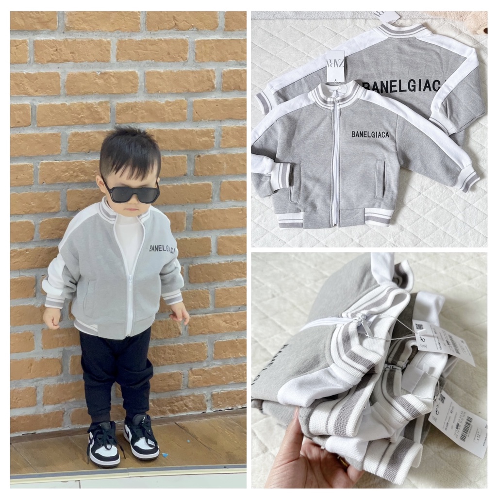 ✨MALINHKID✨AOKID006- Áo bomber trẻ em màu ghi VNXK