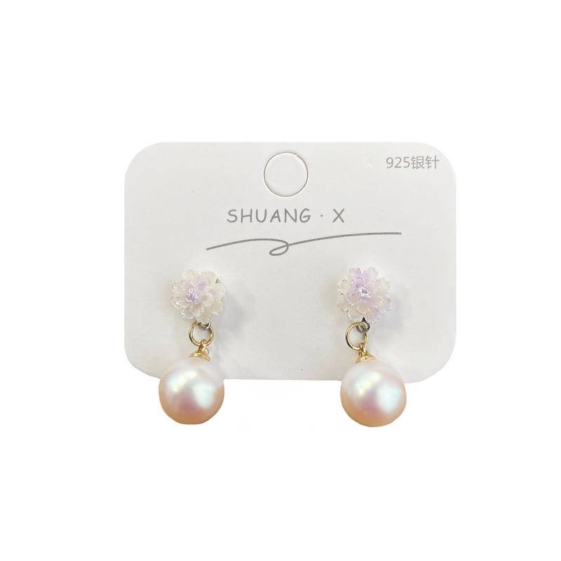 Bông tai ngọc trai Stud tích cực tròn 12mm ngọc trai Earrings 925 bạc kim ins bông tai stud ngọc trai lớn