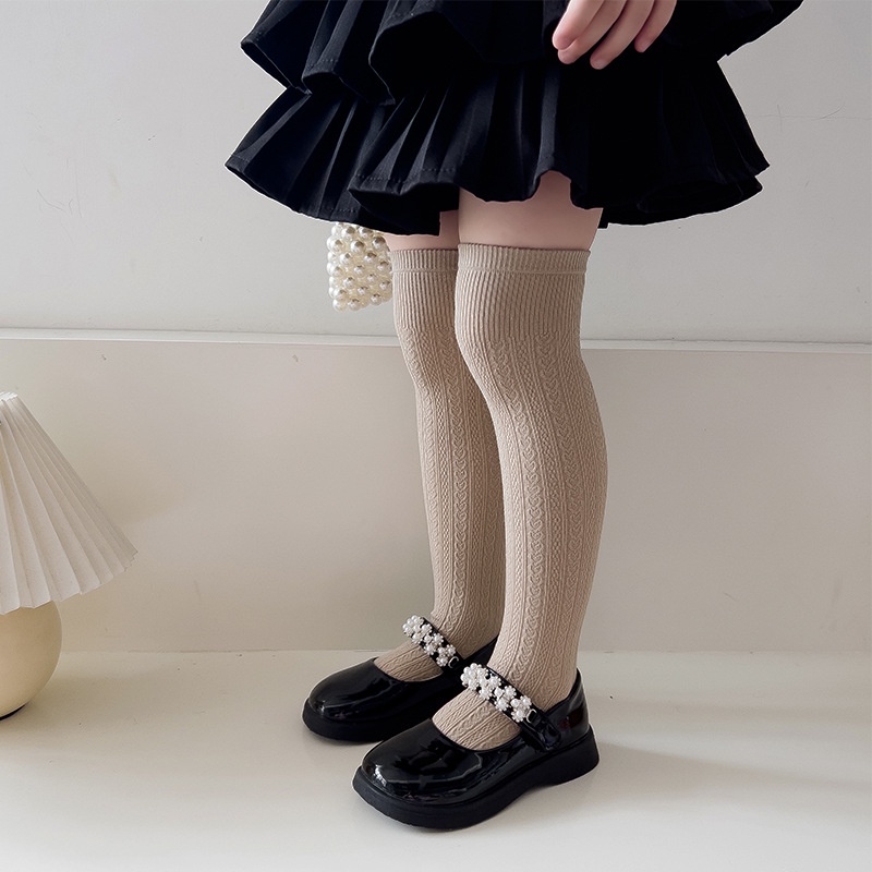 Đôi Vớ Cao Màu Trơn Bằng cotton Cho Bé Gái