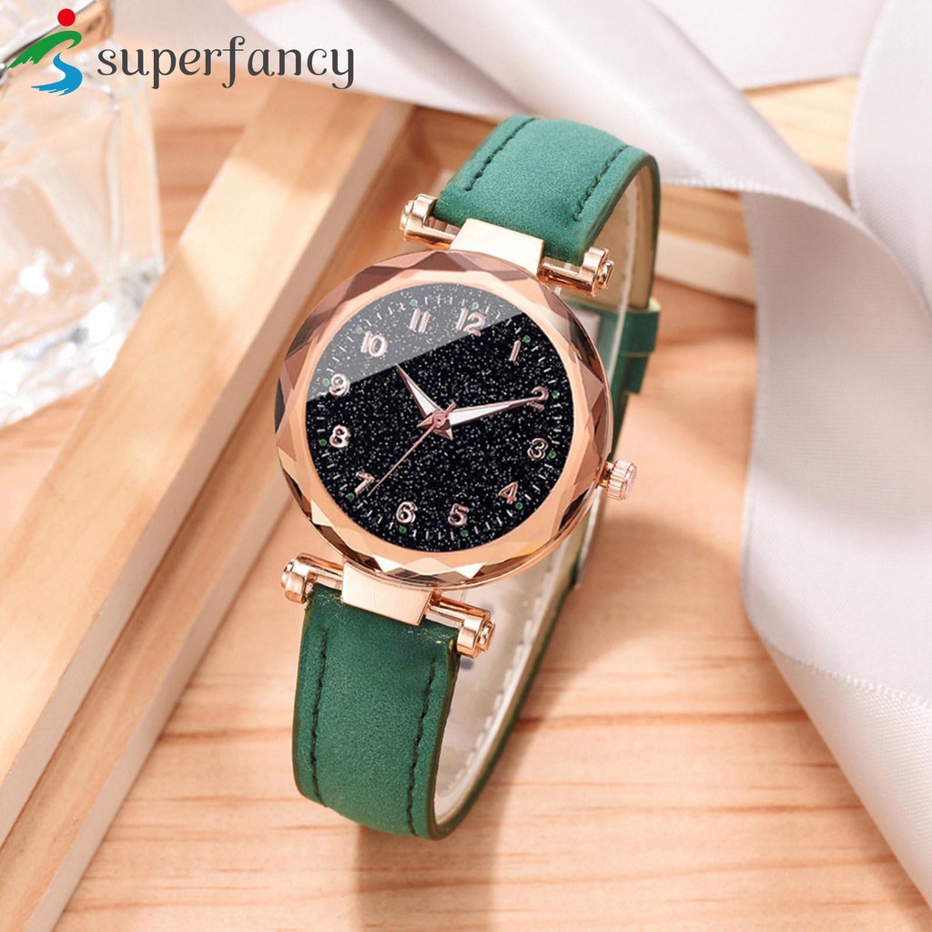 Đồng Hồ quartz Đính Đá Với Dây Đeo Da pu