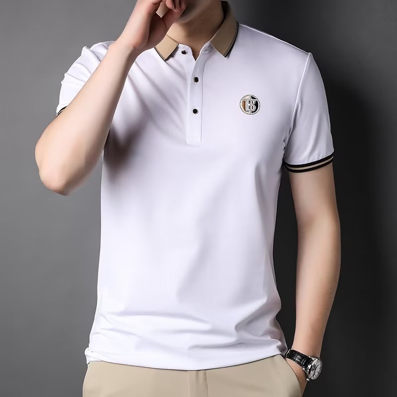 Mới Áo Thun polo 100% cotton Tay Ngắn Dáng Rộng Thêu Họa Tiết 4 Màu Tùy Chọn Thoáng Khí Thời Trang Cho Nam