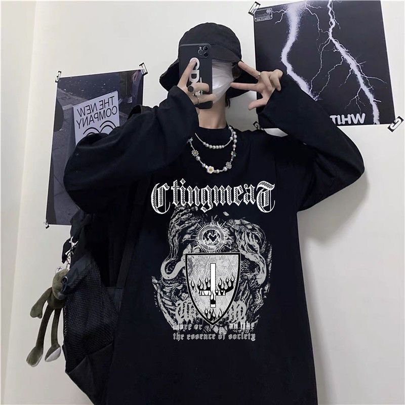 Áo Thun Tay Dài Dáng Rộng In Chữ Phong Cách hip hop Cho Nam