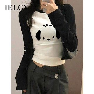 Áo thun dài tay IELGY Áo thun nữ màu đen trắng Slim Fit Top