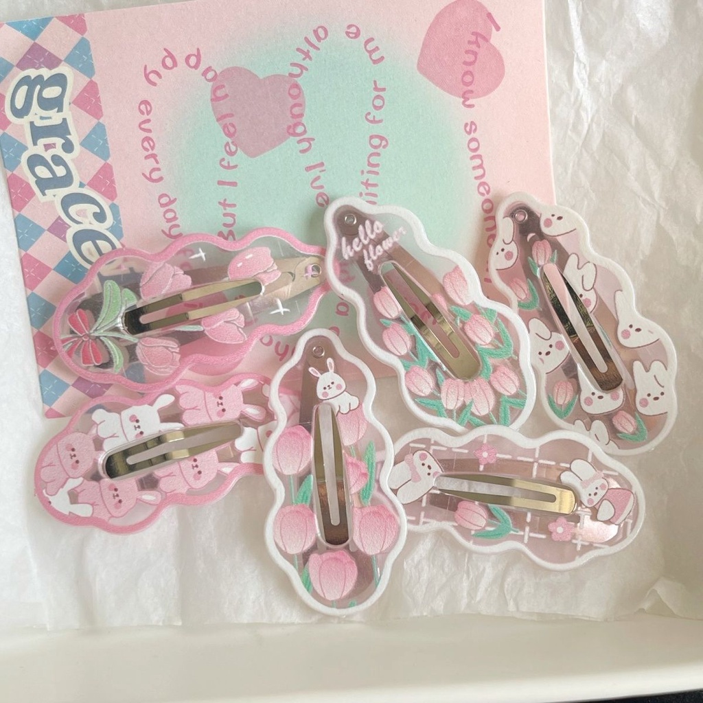 PVN61561 Kẹp Tóc Hình Hoa tulip / Thỏ / Đám Mây Hoạt Hình Kiểu Hàn Quốc Dễ Thương Cho Bé Gái