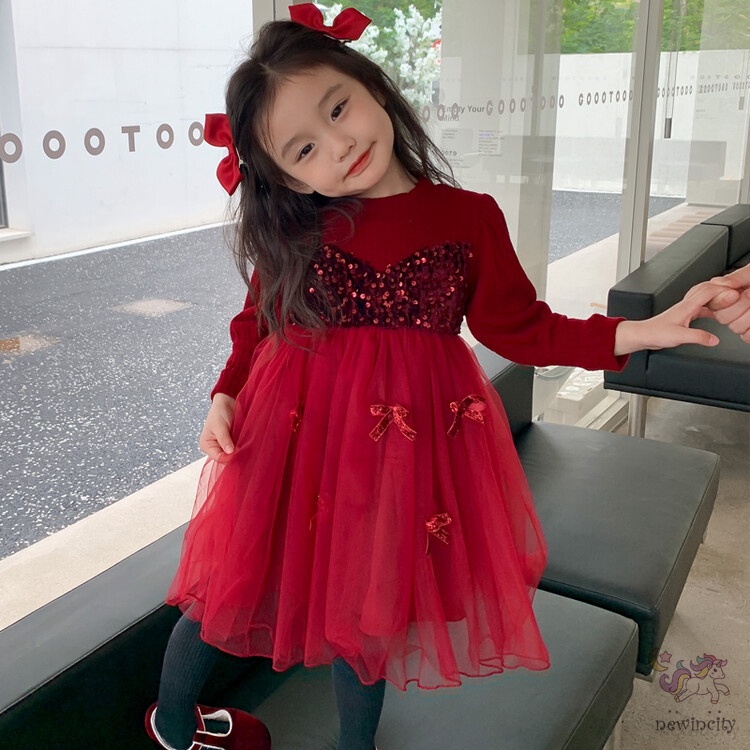 Đầm Công Chúa Giả Hai Lớp Đính Kim Sa Thắt Nơ Phong Cách Hàn Quốc Cho Bé Gái