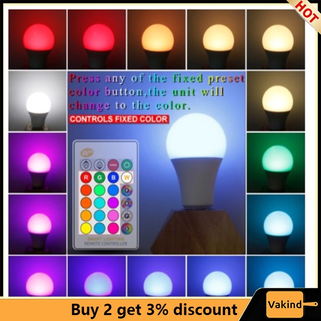 Bóng Đèn led 110v 220v e27 3w / 5w / 10w / 15w rgb Nhiều Màu Sắc Kèm remote Điều Khiển ir